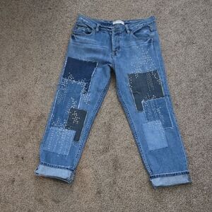 Free People Blue Patchwork Boyfriend Jeans
